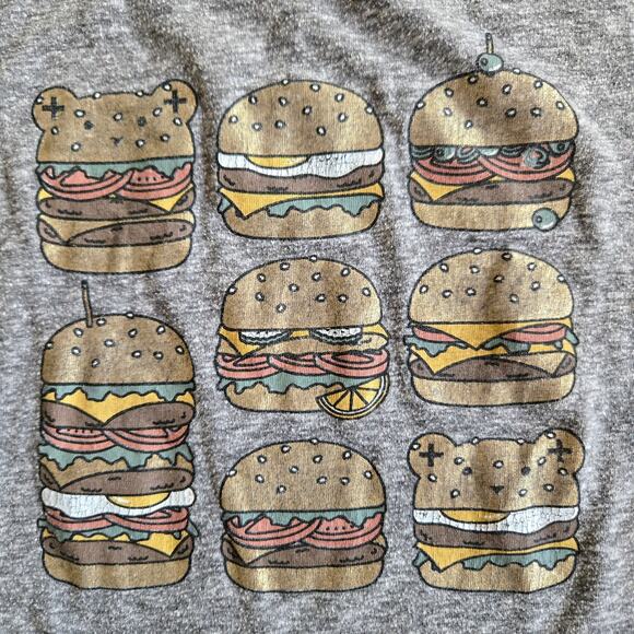 Hux Baby Kids T Shirt 8 Heathered Gray Cheeseburger Graphic Soft Thin Unisex Tee - Picture 3 of 7